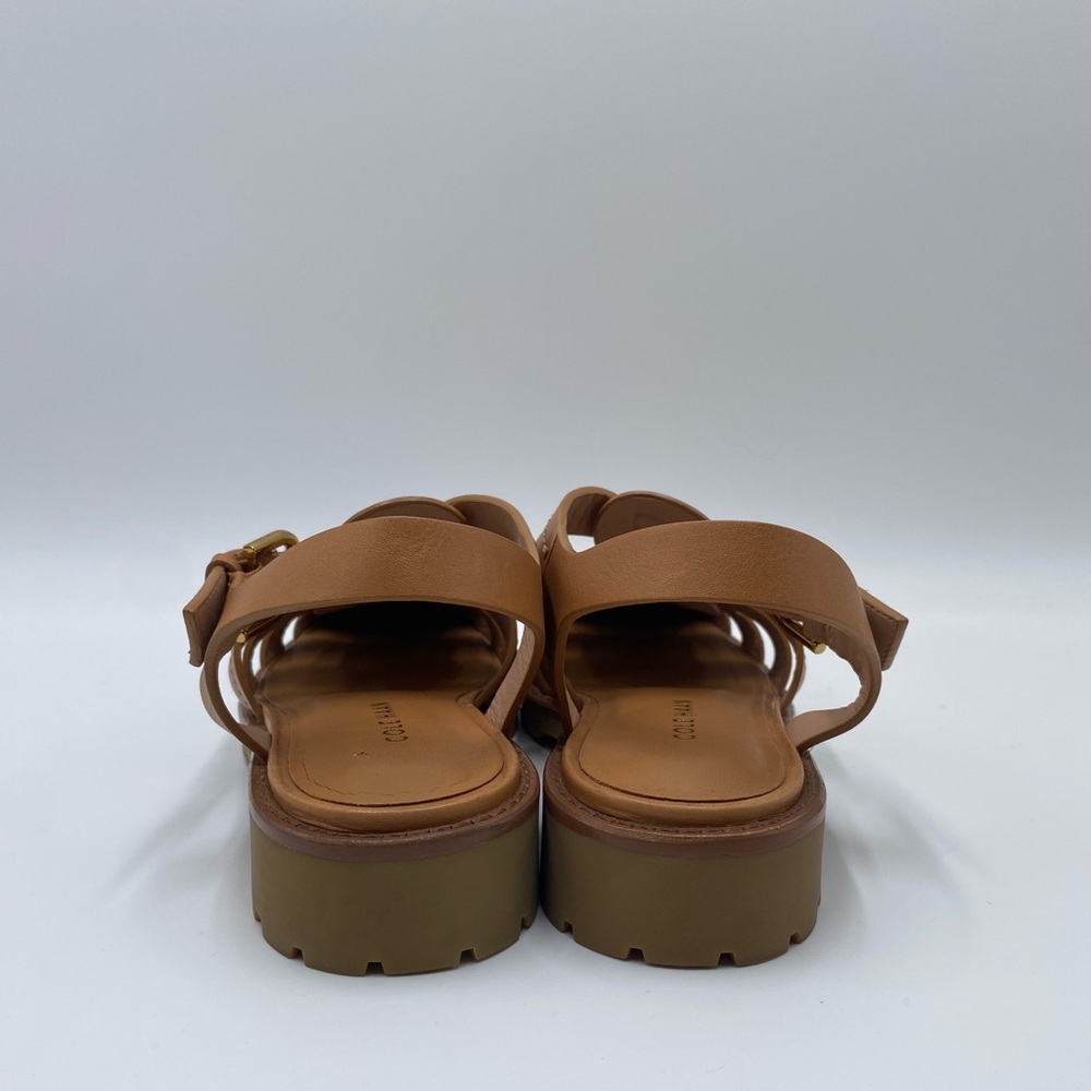 Cole Haan Tan Leather Fisherman Sandals with Gold Buckles - Picture 3 of 6